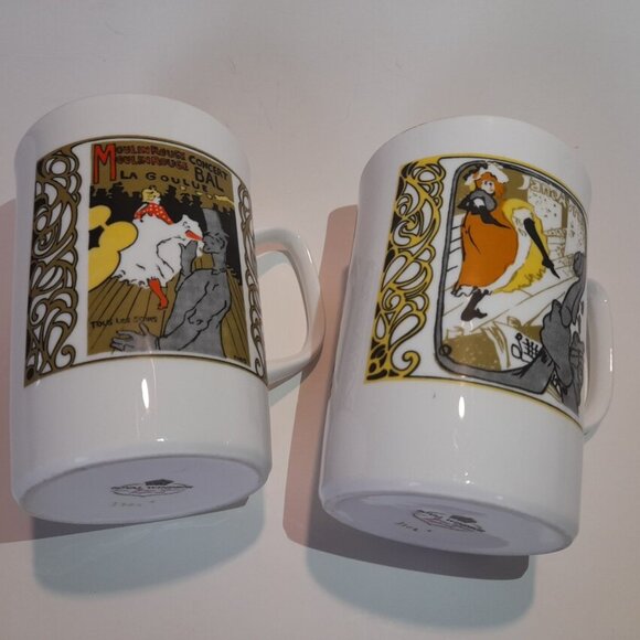 Vintage Art Nouveau Mugs Moulin Rouge Toulouse Lautrec Set of 2 - Picture 6 of 10